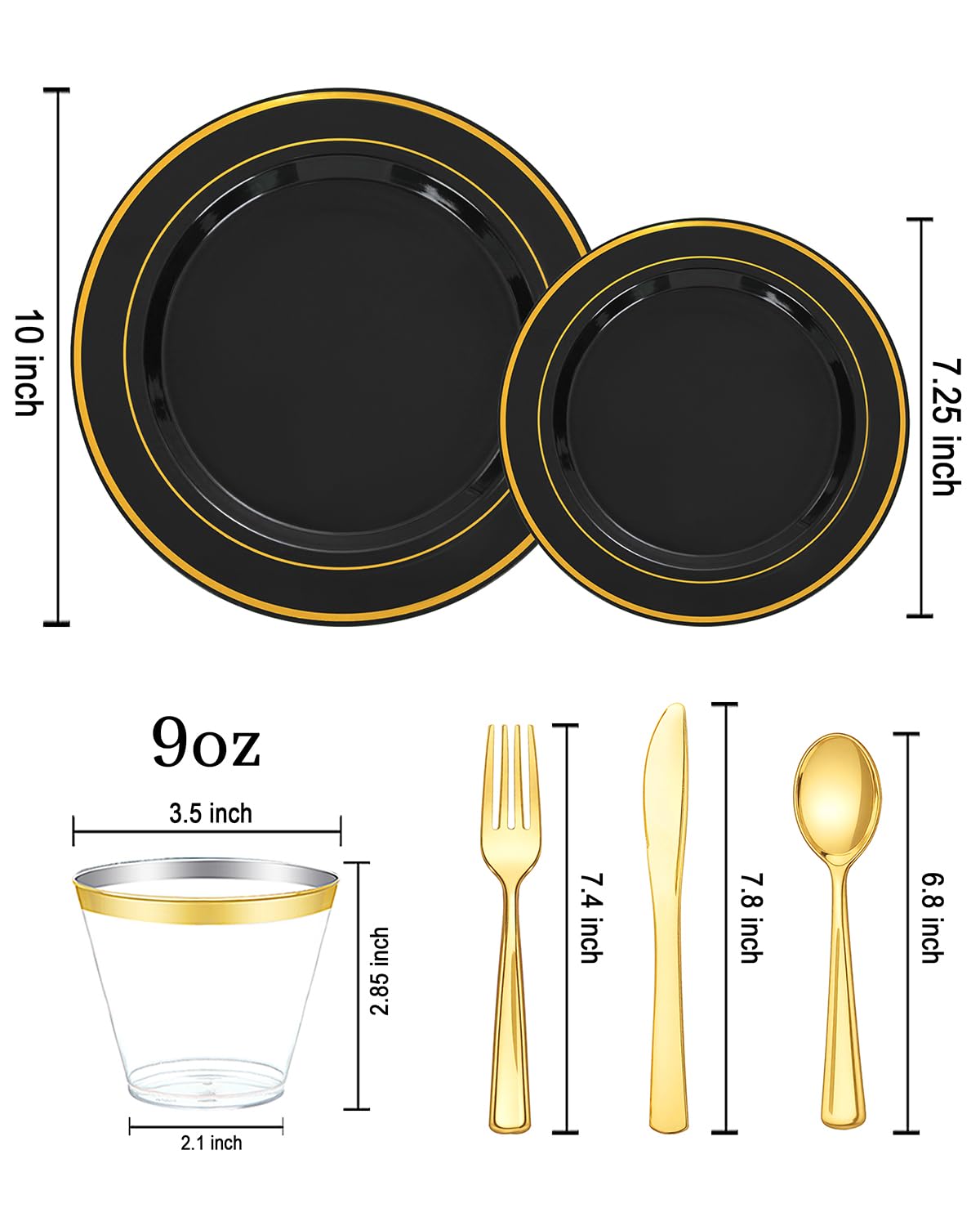 bUCLA 150 Pieces Black and Gold Disposable Dinnerware Set - bUCLA Official Imagery - 3