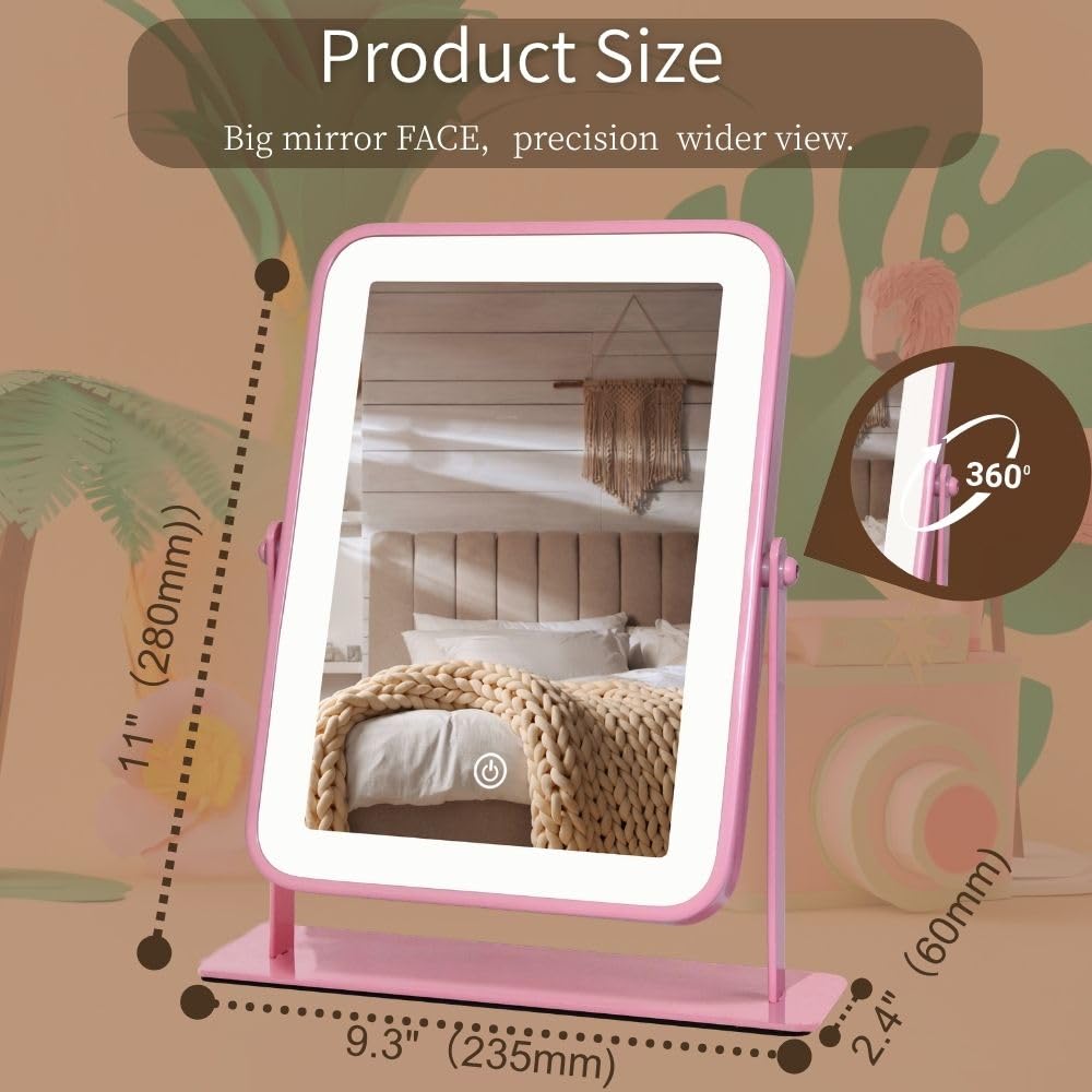 Pink LED Makeup Mirror with Lights Rechargeable Wireless - LAKFUES Official Imagery - 3