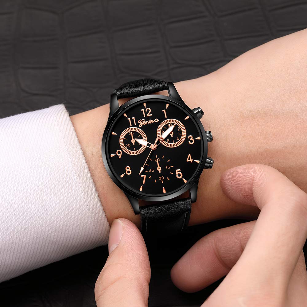 6 Pack Men s Leather Quartz Watch Geneva Casual Dress Wrist - yunanwa Official Imagery - 3