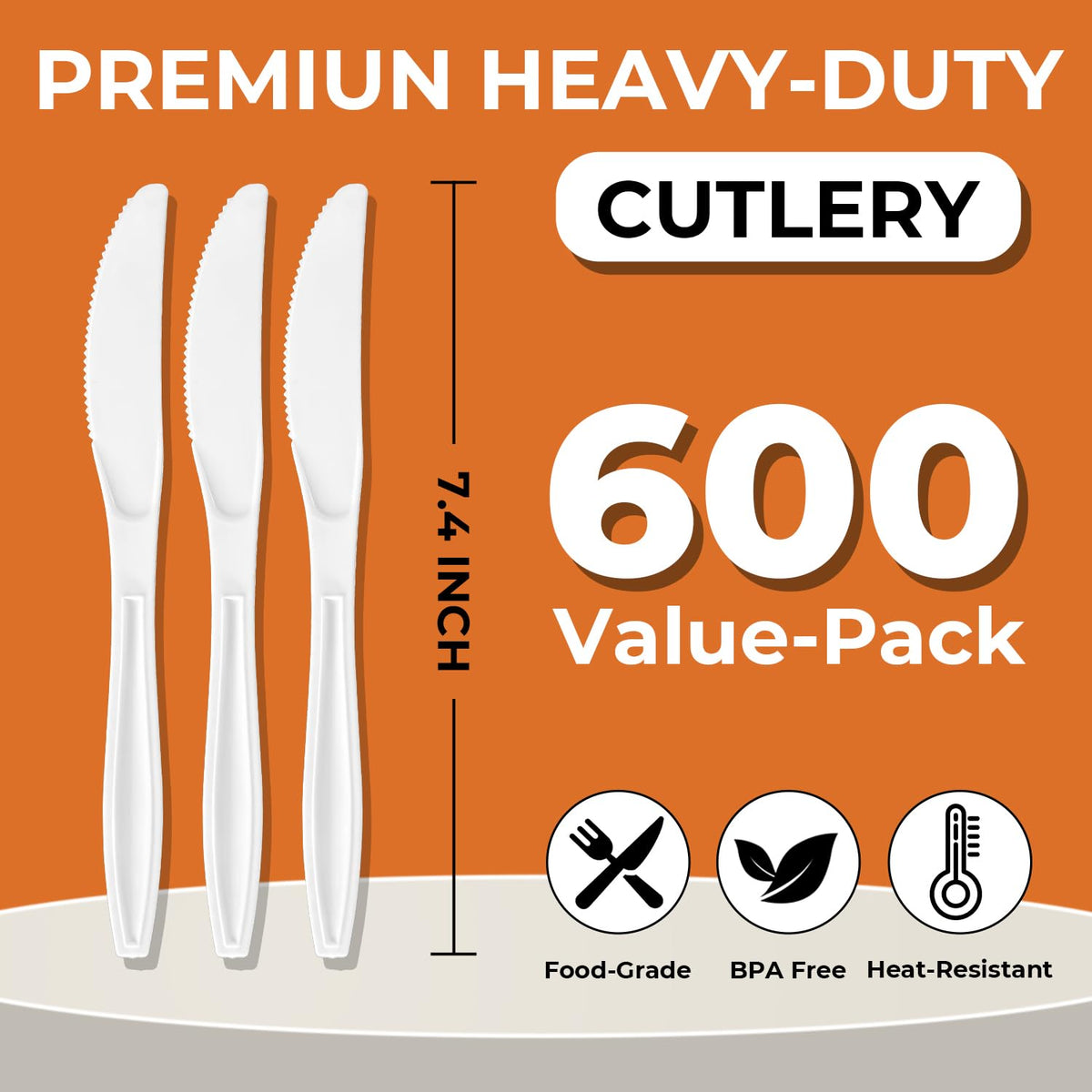 600Pack Disposable Plastic Knives Bulk White Heavy Duty - biocean Official Imagery - 3