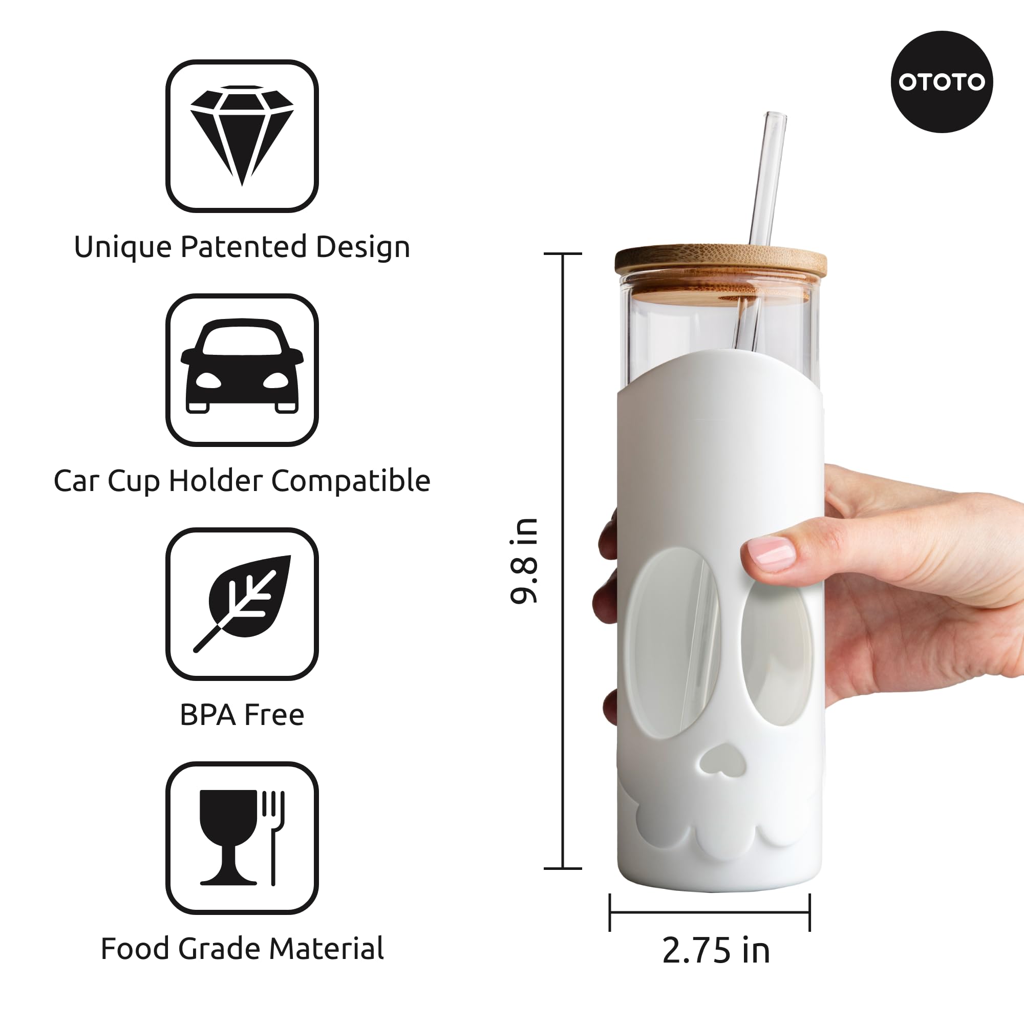OTOTO NEW Bonesy Glass Tumbler with Straw and Lid - 16.90oz Cute Water - View 3