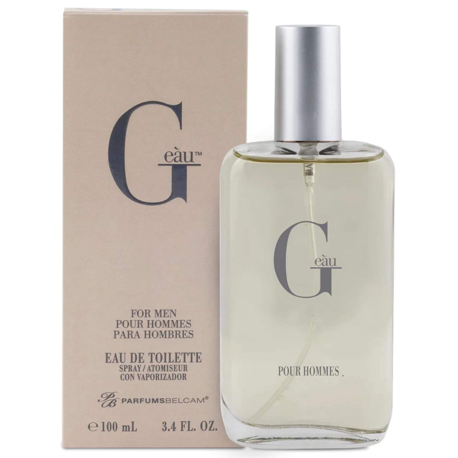 PB ParfumsBelcam men's Eau de Toilette perfume spray, 3.4 fl oz, with a sleek bottle and elegant design.