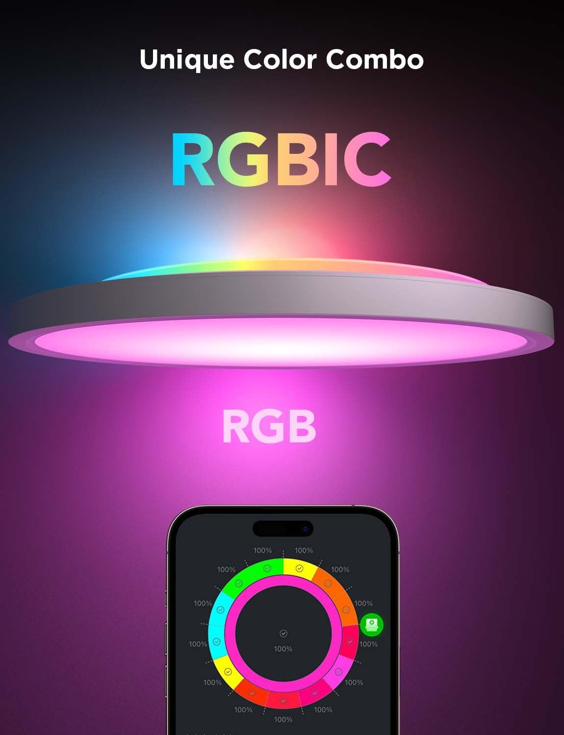 Govee Smart Ceiling Light, RGBIC 2400LM 2700K-6500K 12 Inch 1 Pack White - Govee Official Product View 2