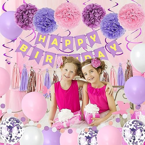 Purple Pink Birthday Party Decorations for Women Girls with - Product Imagery