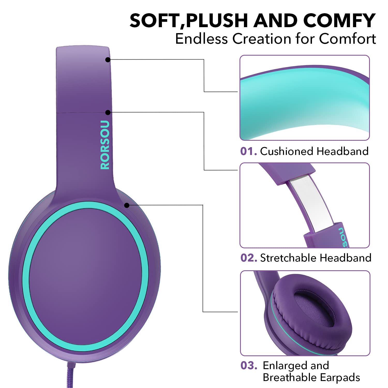 RORSOU R10 Over-Ear Headphones with Microphone, Lightweight Foldi - RORSOU Official Product View 4