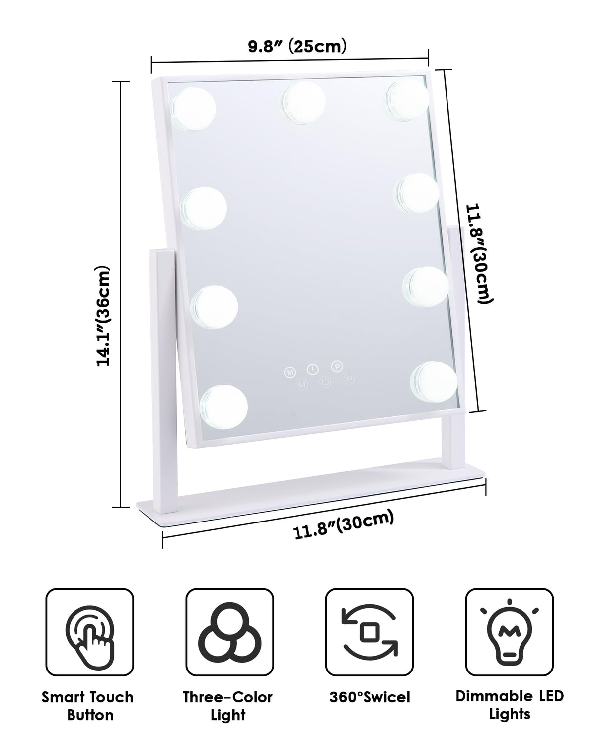 Lighted Makeup Mirror White Vanity Mirror with Lights 9 LED - BWLLNI Official Imagery - 7