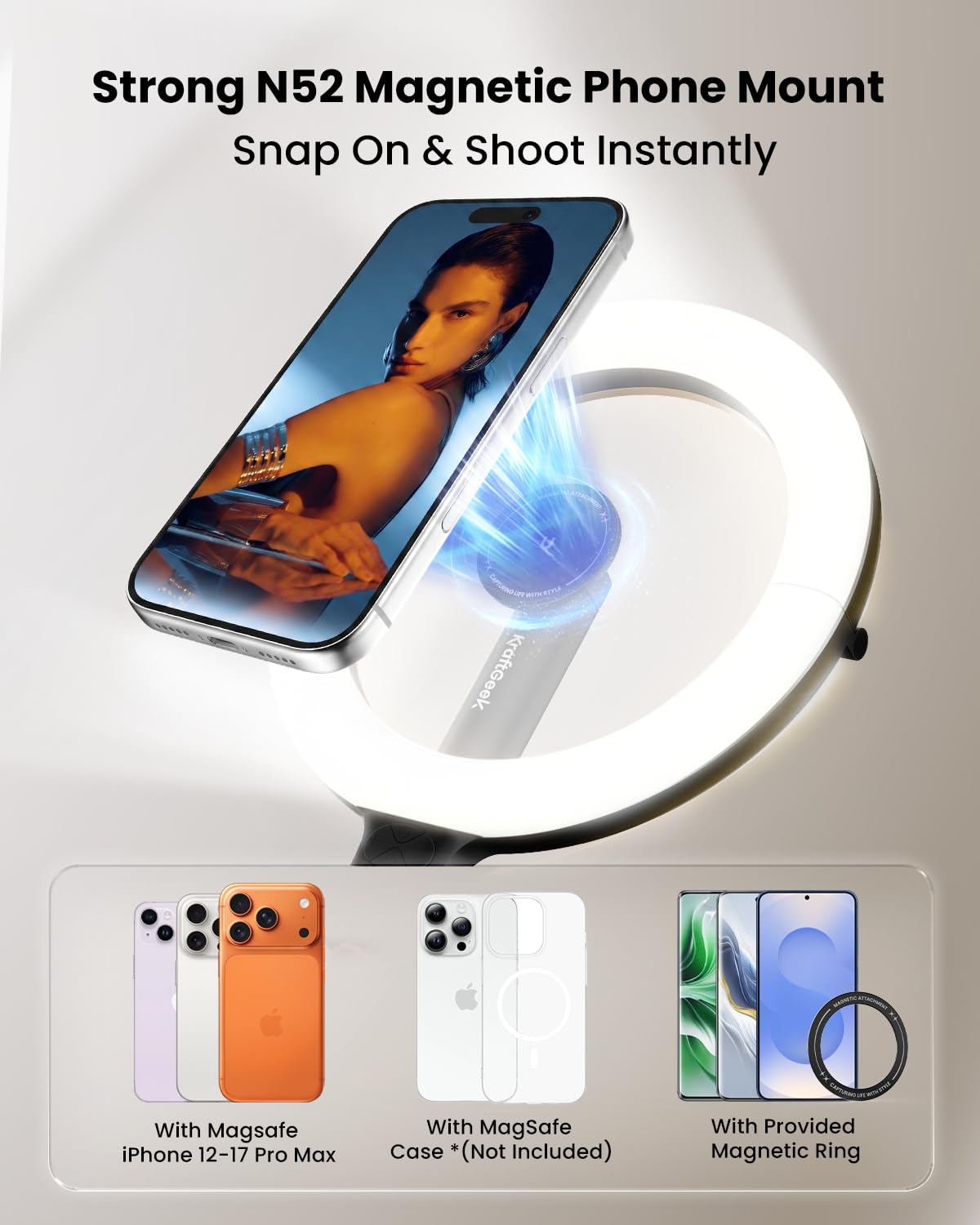 KraftGeek Ring Light with Stand Magnetic Phone Tripod with - KraftGeek Official Imagery - 3