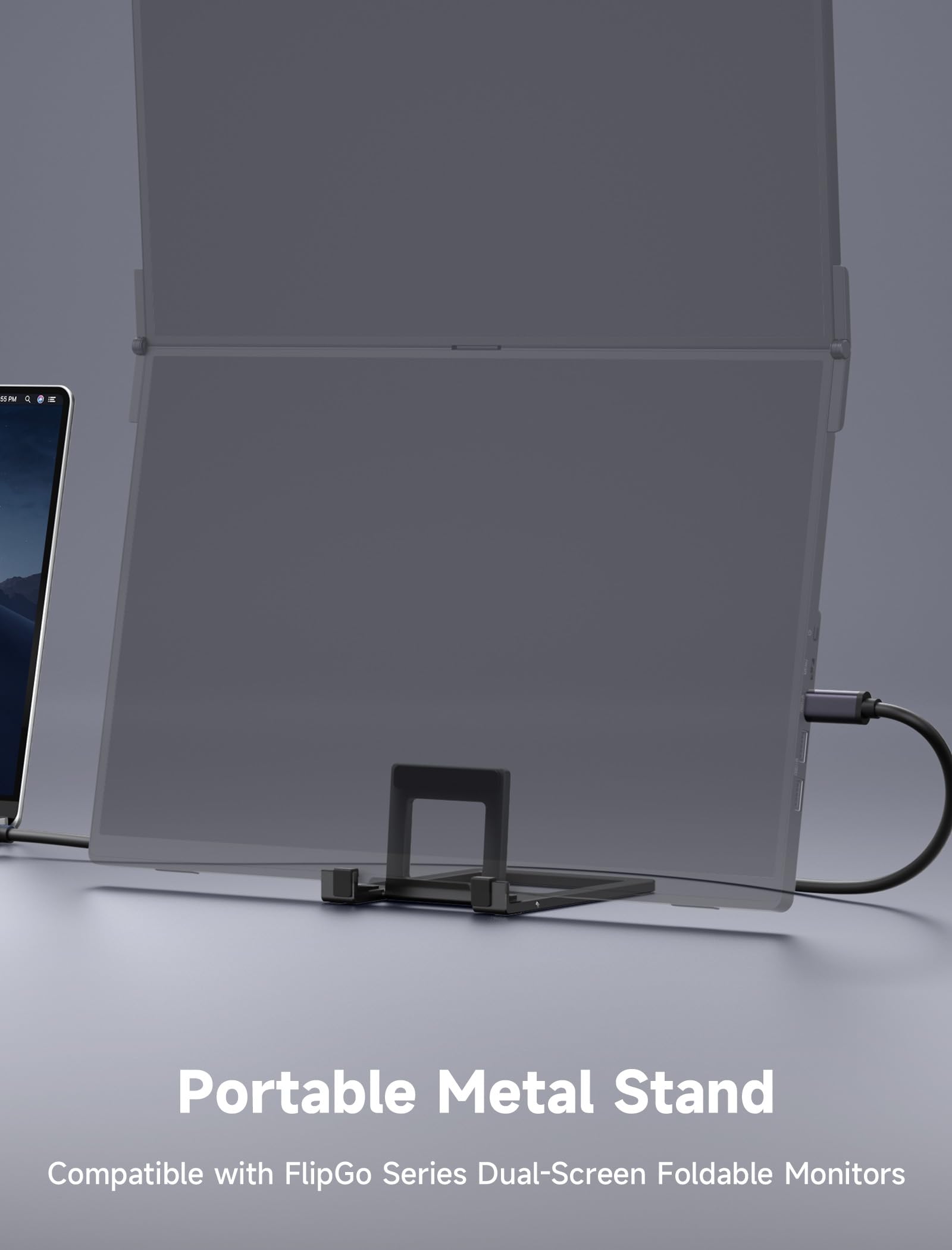 JSAUX portable monitor stand supporting 13.5, 15.6, and 16-inch screens, designed for FlipGo flat screen display mounts.