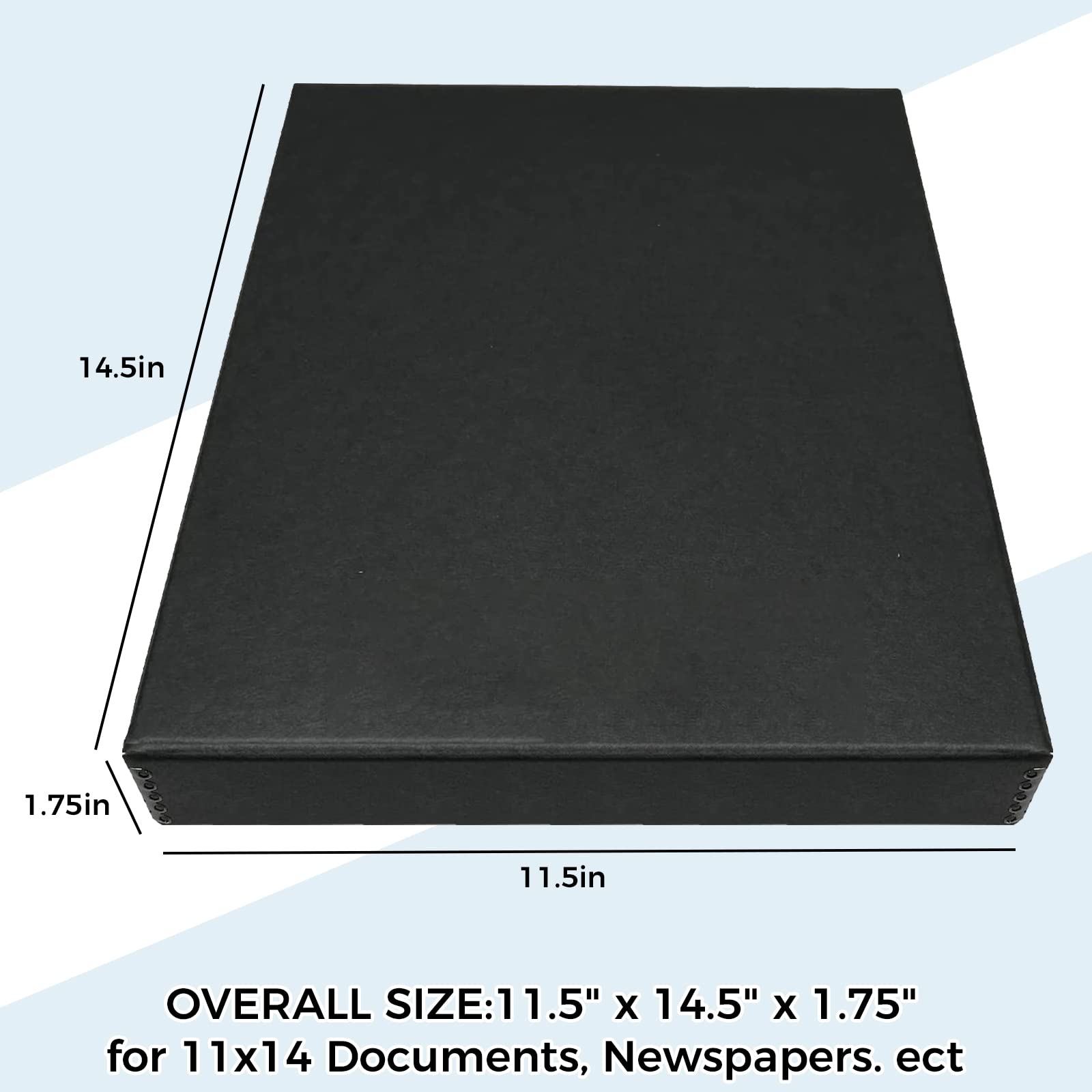 Black Golden State Art clamshell archival storage box for 11x14 inch artwork, made of durable material for safe storage.