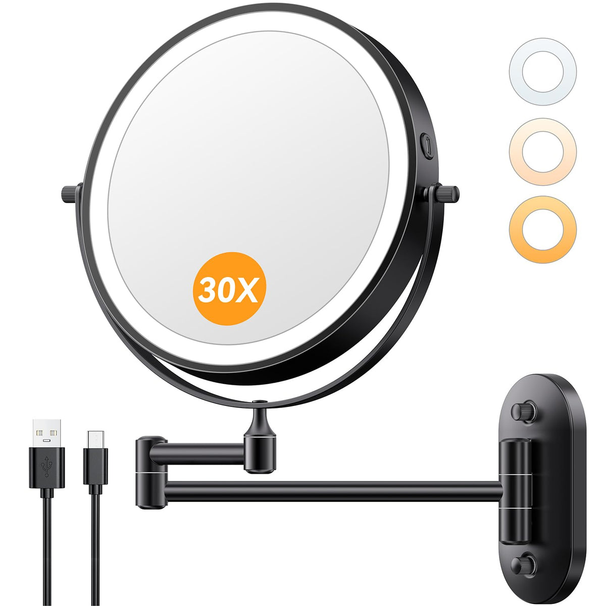 Auxmir 1X 30X Wall Mounted Makeup Mirror 8 Rechargeable - Auxmir Official Imagery - 2