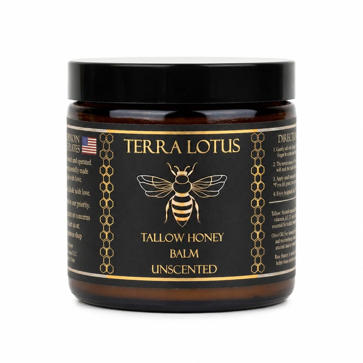 Terra Lotus - Organic Grass-Fed Beef Tallow Balm with Raw Honey - Moisturizing Cream - Handmade All-Natural Moisturizer 