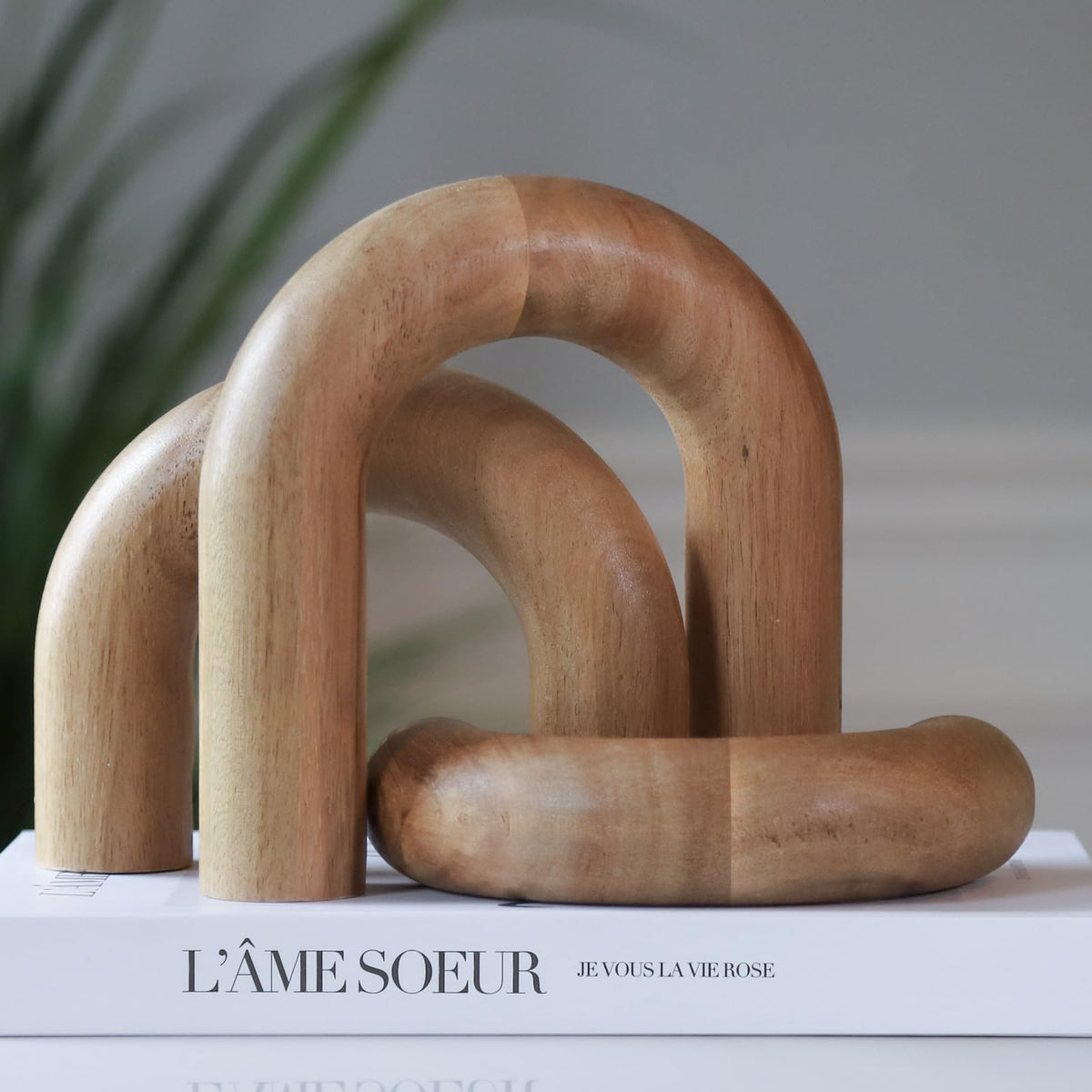 Wooden Arch Decor Set of 3 Acacia Wood Modern Decorative - Product Elevations Official Imagery - 2
