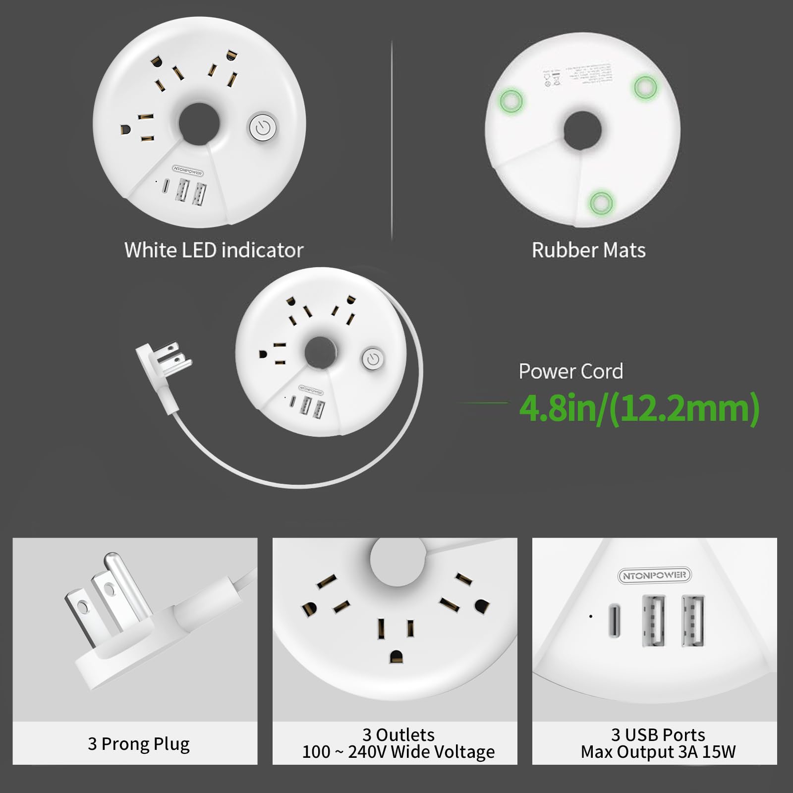 Travel Power Strip, NTONPOWER 3 Outlets 3 USB  Cruise Approved Po - NTONPOWER Official Product View 9