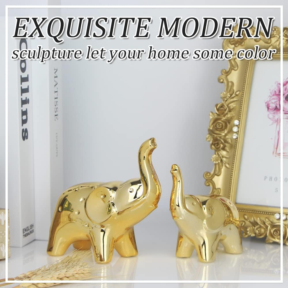 Modern elephant sculpture figurines by Sgorggo, pair of decorative home decor statues in a contemporary style.