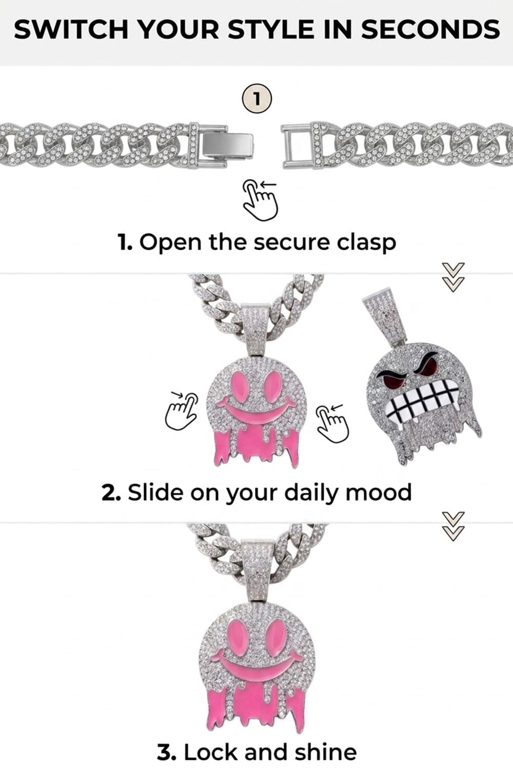 5 in 1 Interchangeable Mood Pendant Necklace Set Iced Out - RFCAW Official Imagery - 6