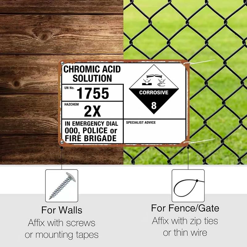 Interesting Metal Sign Chromic Acid Corrosive Warning Wall Decor - Product Imagery
