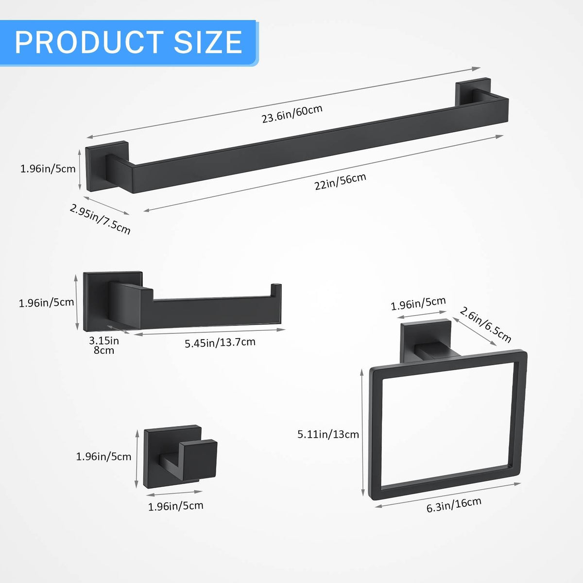 10 Piece Matte Black Bathroom Hardware Accessories Set Black - Woekme Official Imagery - 4