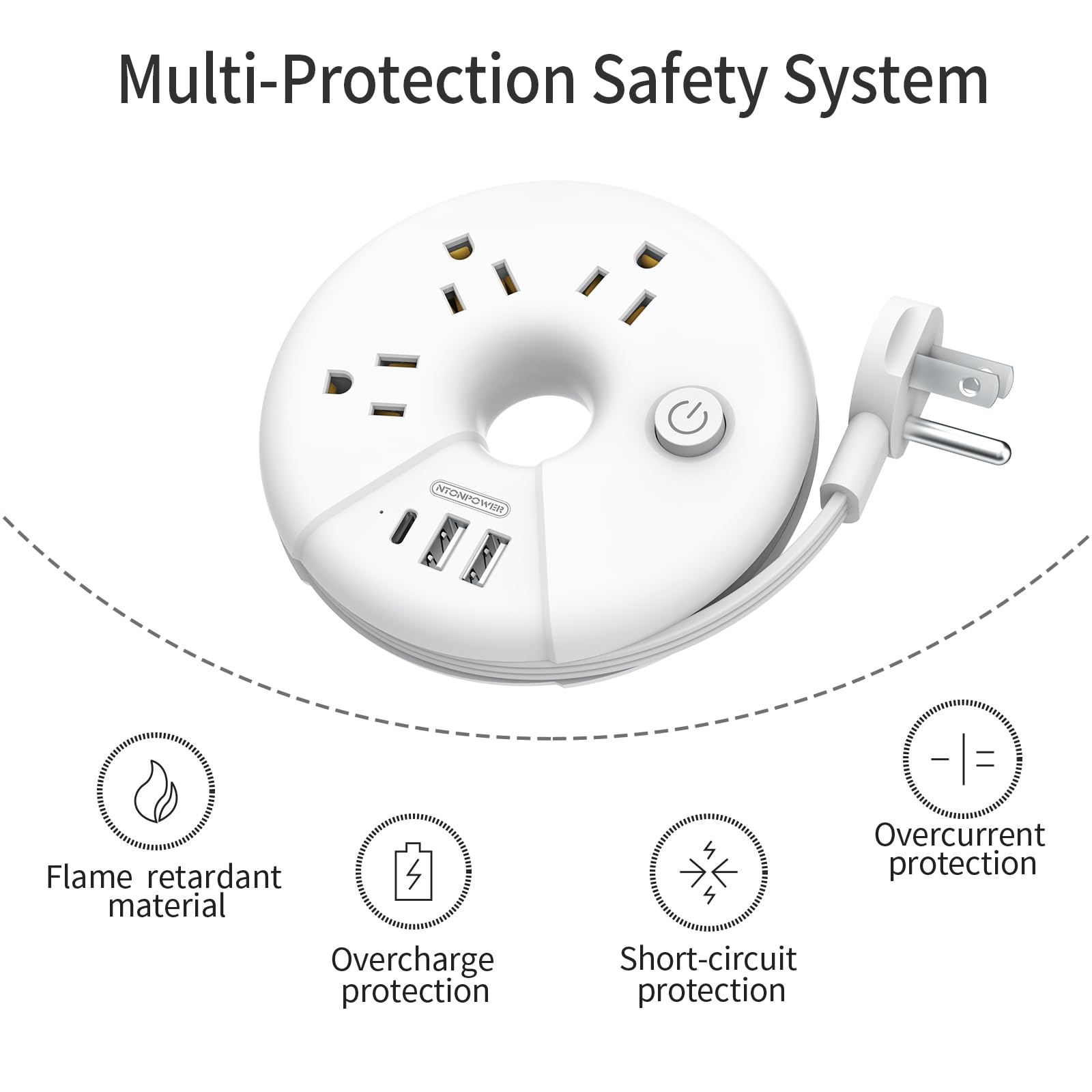 Travel Power Strip, NTONPOWER 3 Outlets 3 USB  Cruise Approved Po by NTONPOWER - Angle View 7