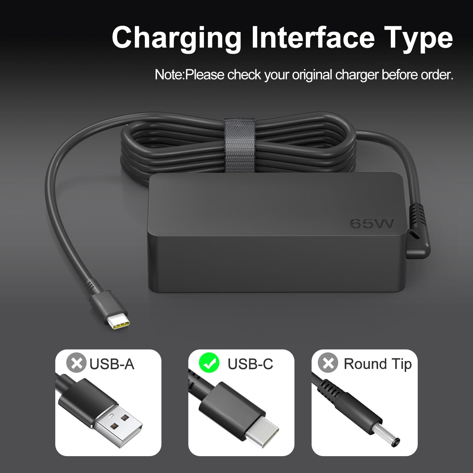 Dzytnsy 65W USB C Laptop Charger for Lenovo ThinkPad Yoga IdeaPad