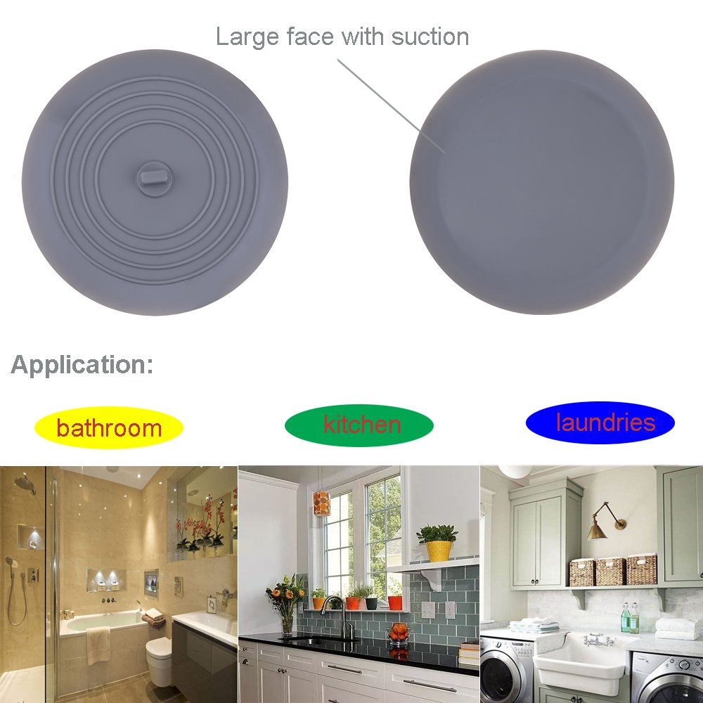 V-TOP Tub Stopper 2 Pack, 6 inches Large Silicone Drain Plug Hair by V-TOP - Angle View 7