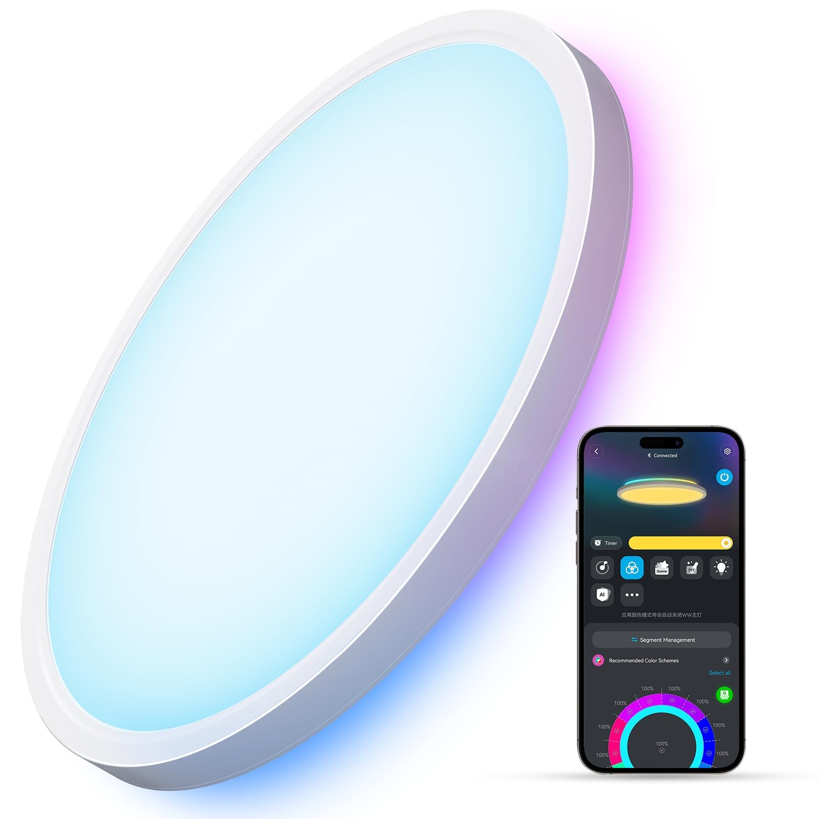 Govee Smart Ceiling Light, RGBIC 2400LM 2700K-6500K 12 Inch 1 Pack White - Govee Official Product View 1