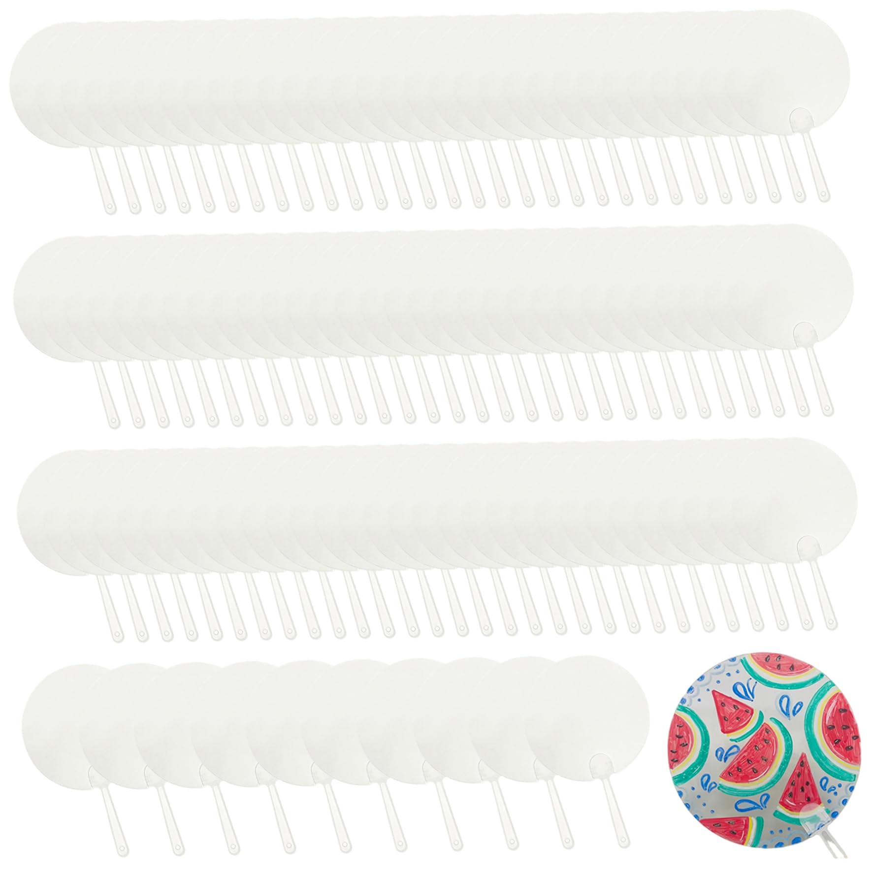 Plastic Round Handheld Fans, 100Pcs Blank Pocket Fans, Clear - Product Imagery