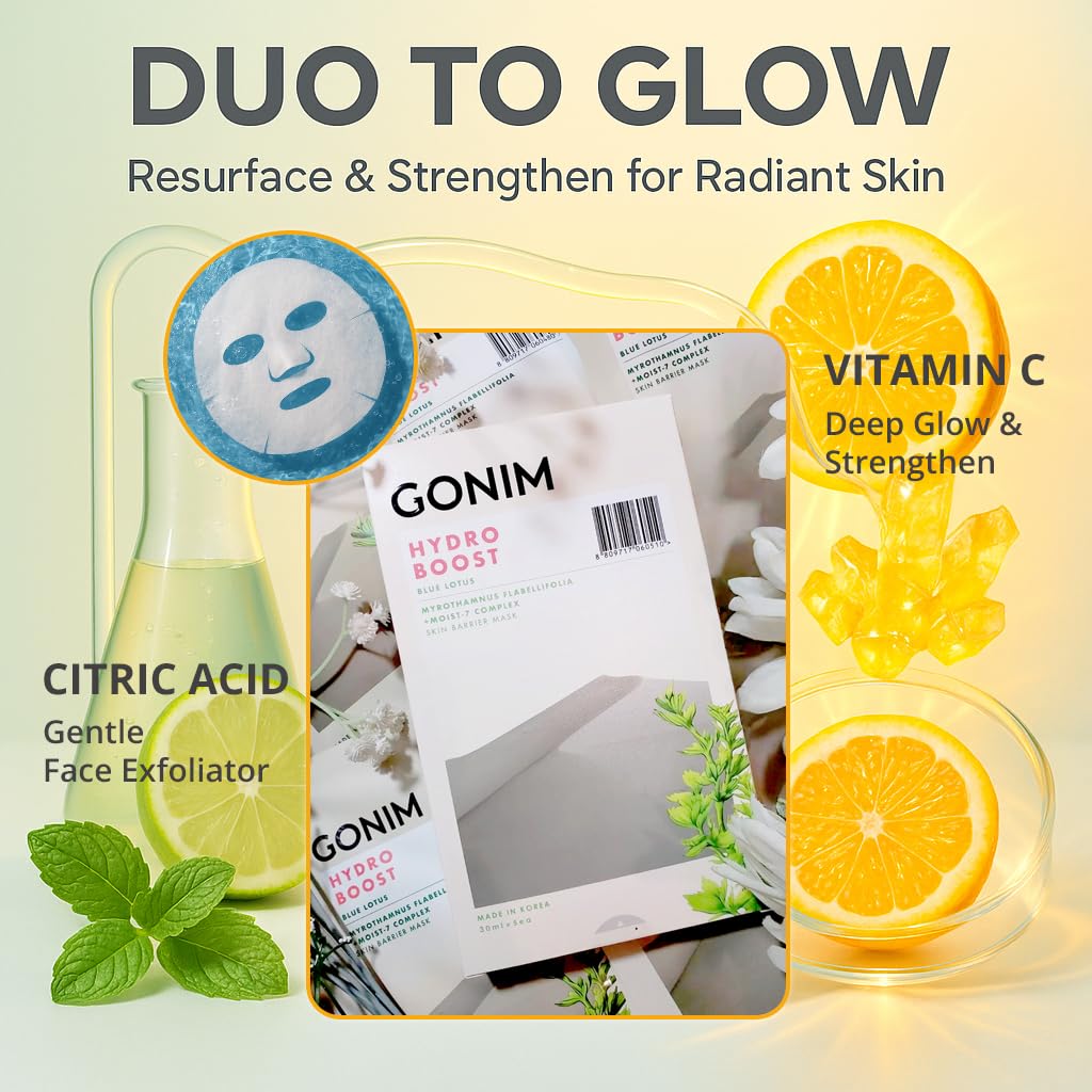 Korean Face Mask, Hydrating Face Mask Sheet with Hyaluronic Acid - GONIM