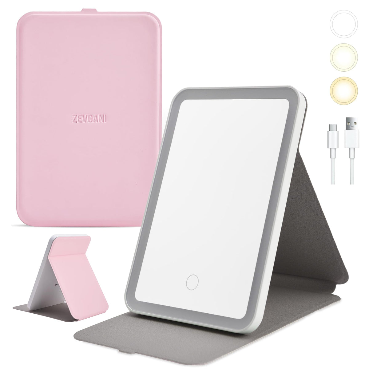 ZEVGANI Travel Lighted Makeup Mirror 3 Color Dimmable LED - ZEVGANI Official Imagery - 8