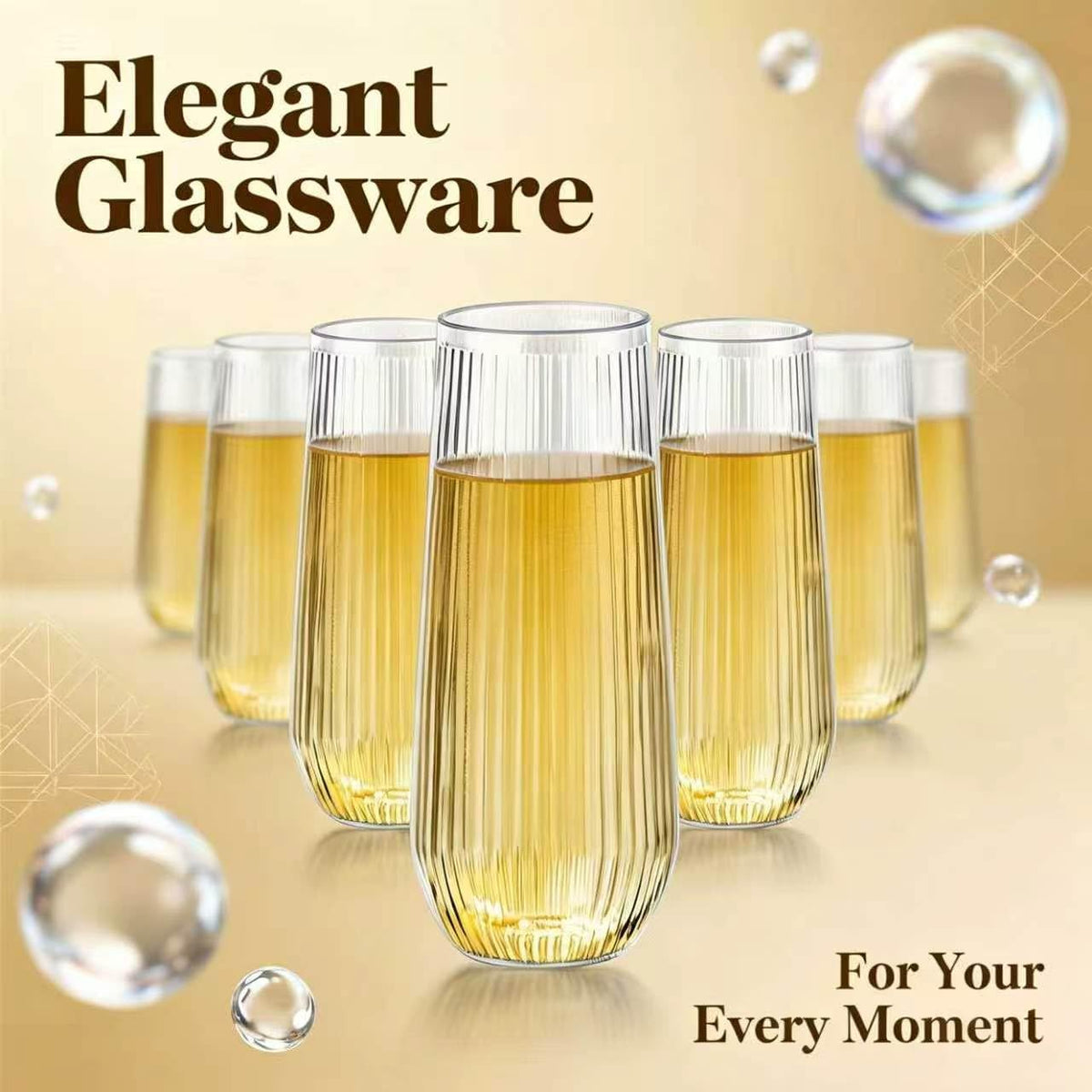 48 Pack Ribbed Plastic Champagne Flutes 9 Oz Stemless - Lueumxc Official Imagery - 5