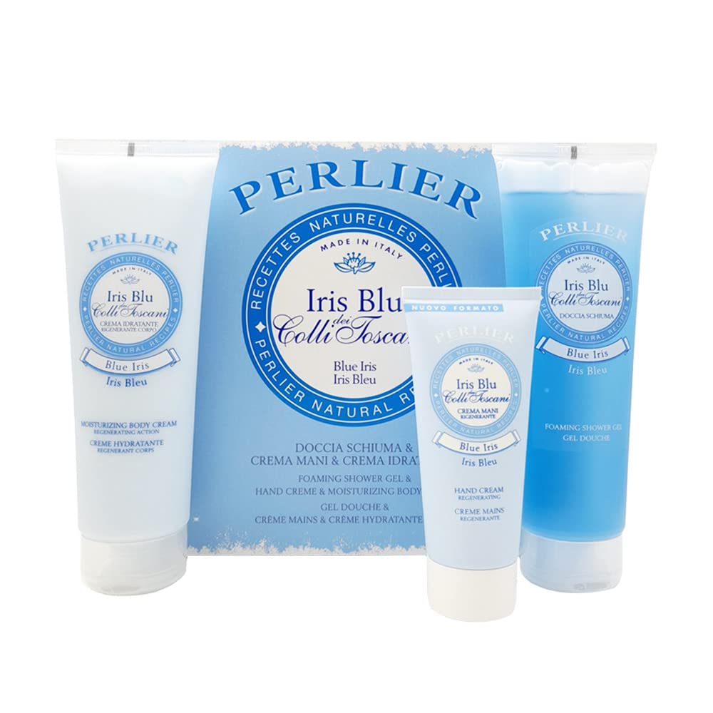 Perlier – Blue Iris Body Care Trio Gift Set, Shower Gel 8.4 oz + - Perlier