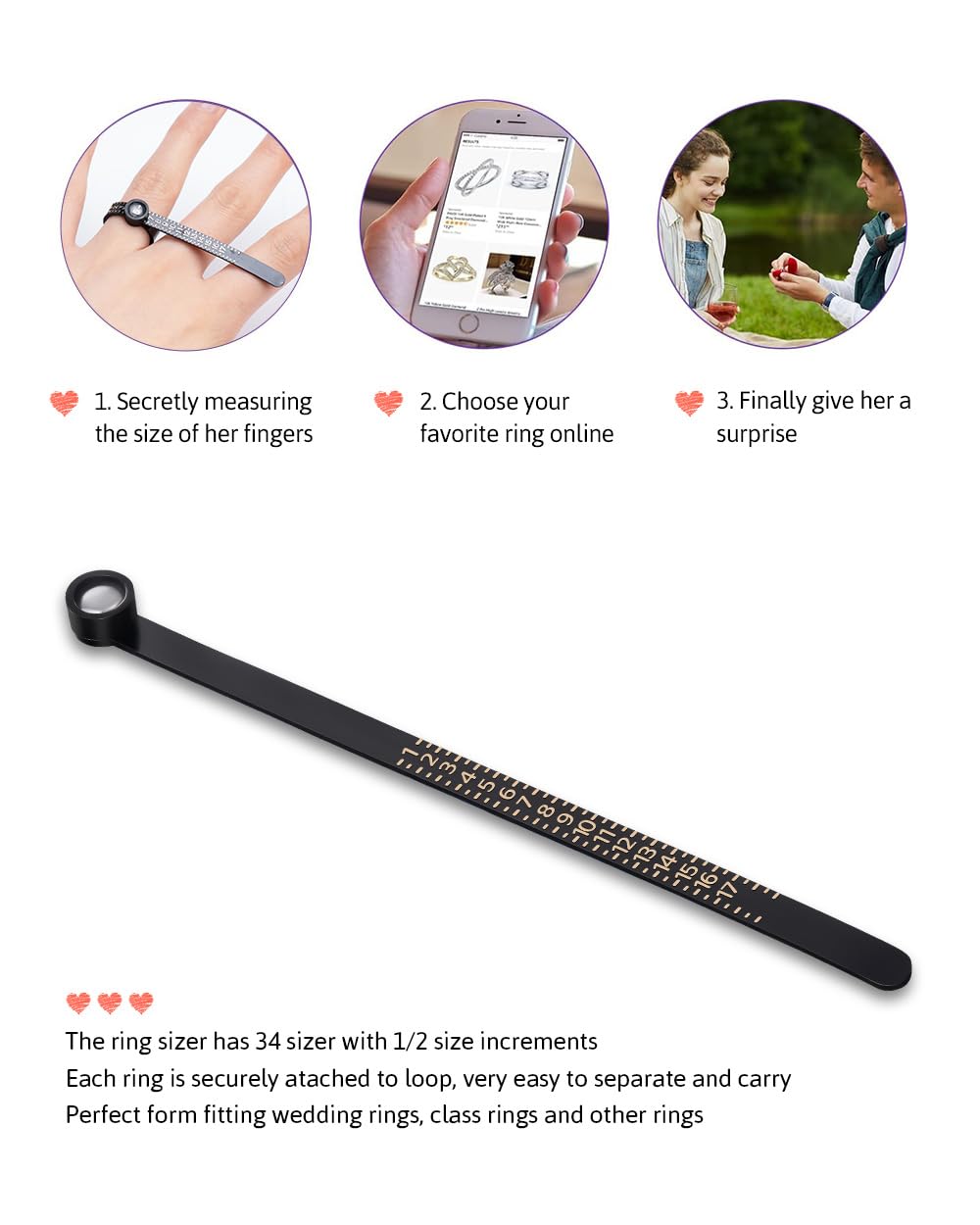 Meowoo Ring Sizer Measuring Tool with Magnifier, for Ring Measurer and Ring Size - Meowoo Official Product View 4