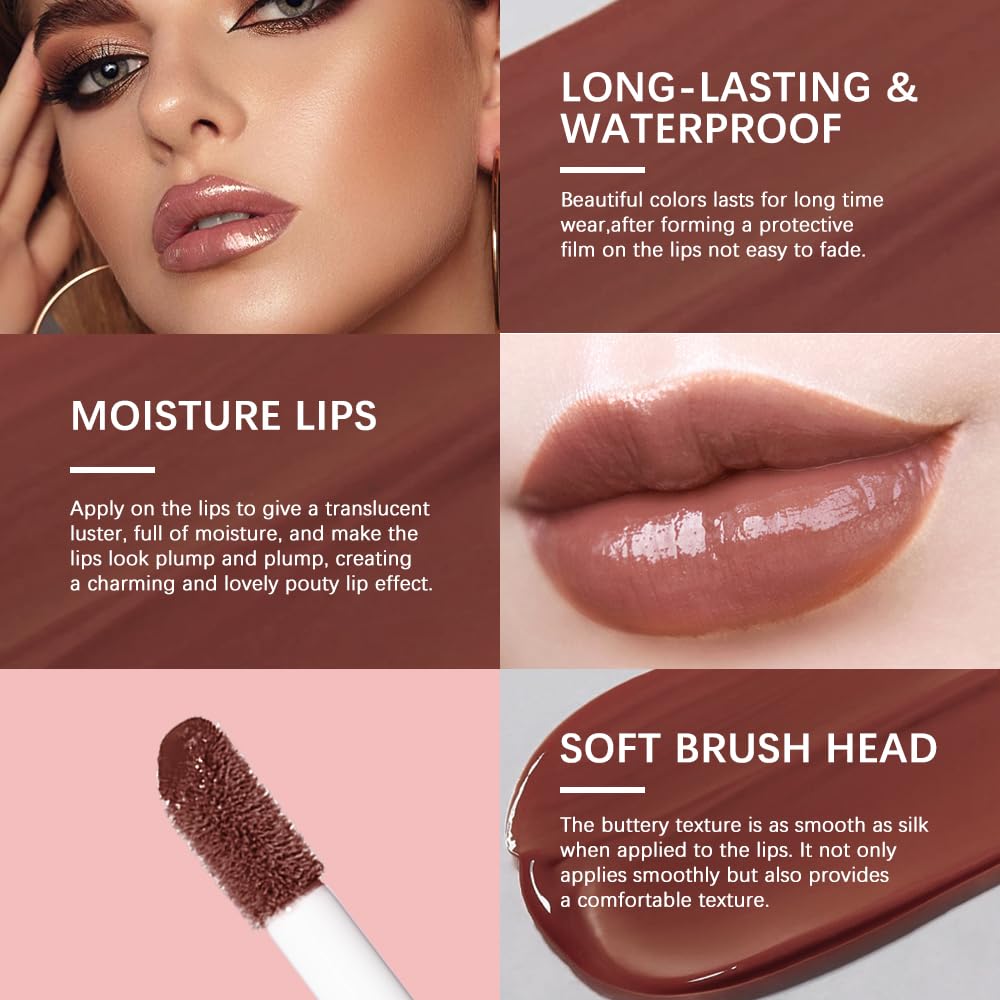 BAISEN DIARY 2PCS Lip Gloss with Brown Lip Liner Lip Combo Set – Choco - View 4