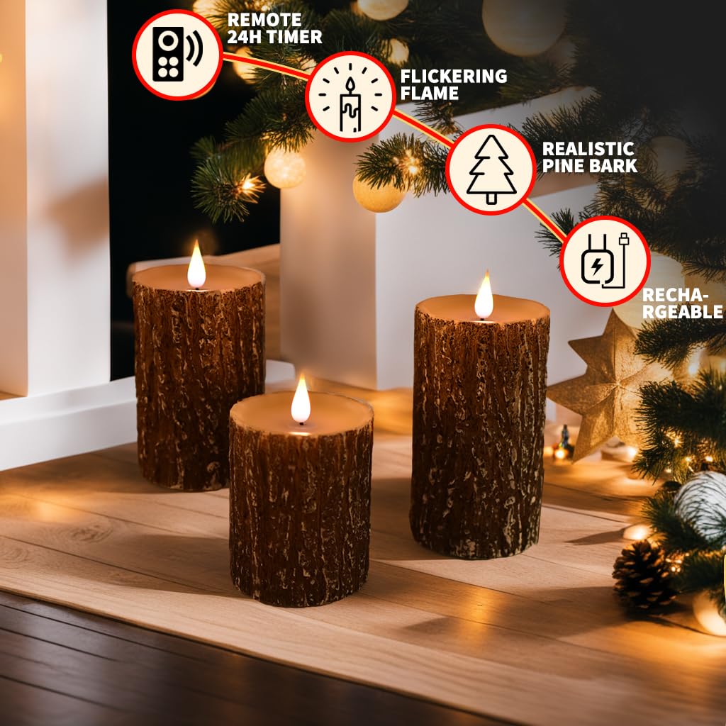 NICEME Rechargeable LED Pine Bark Flameless Candles with - NICEME Official Imagery - 3