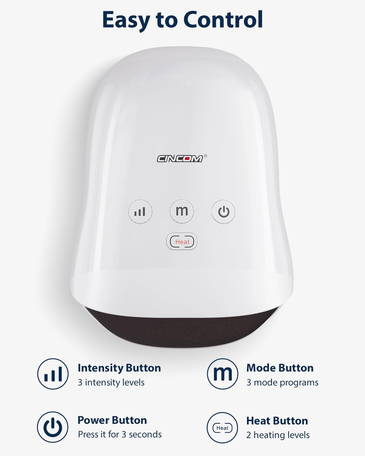 CINCOM Cordless Hand Massager with Heat and Compression, White - View 4