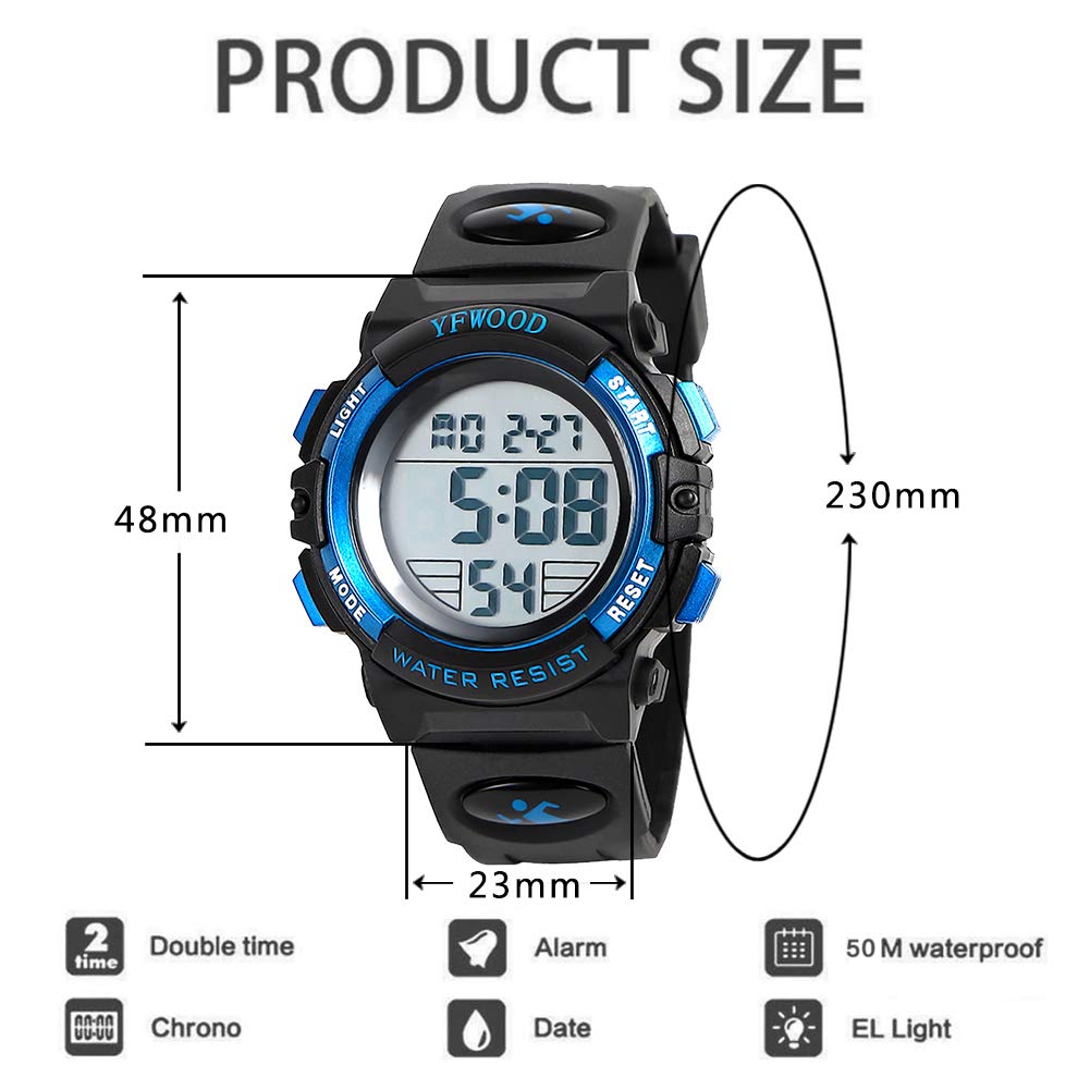 YFWOOD Kids Digital Watch for Boys 5-15, Waterproof Kids Watch Boys - View 2