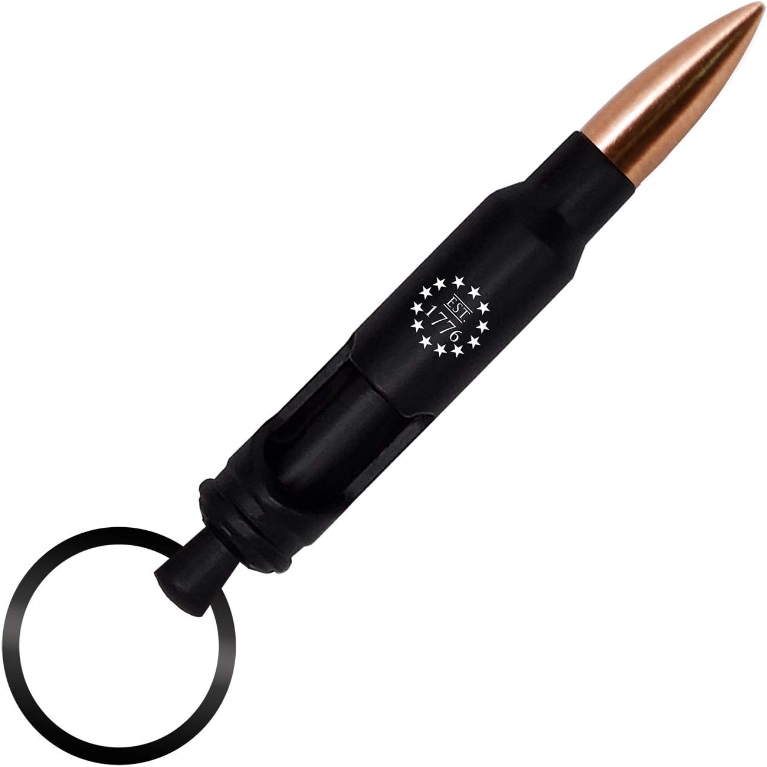 American flag 556 keychain bottle opener with bullet design, military-themed gift for veterans and patriotic enthusiasts.