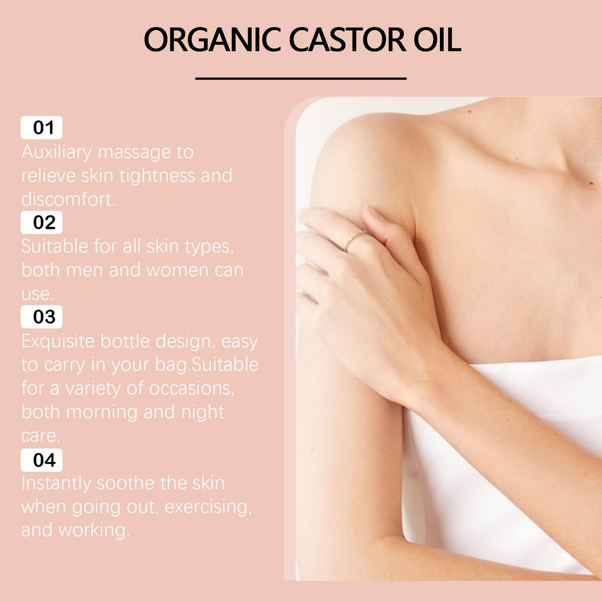 2PC Organic Castor Oil Roll On with Rose Quartz Roller 100 - LOYOTICE Official Imagery - 5
