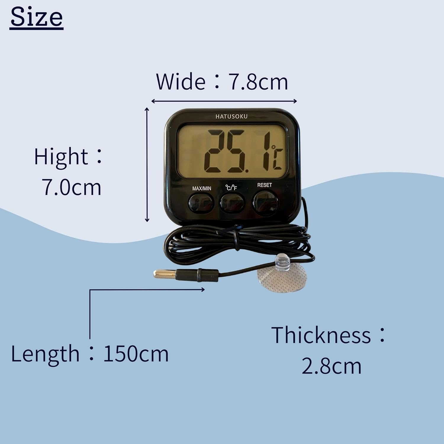 HATUSOKU digital thermometer with external sensor, magnet, suction cup, and water temperature probe for accurate readings