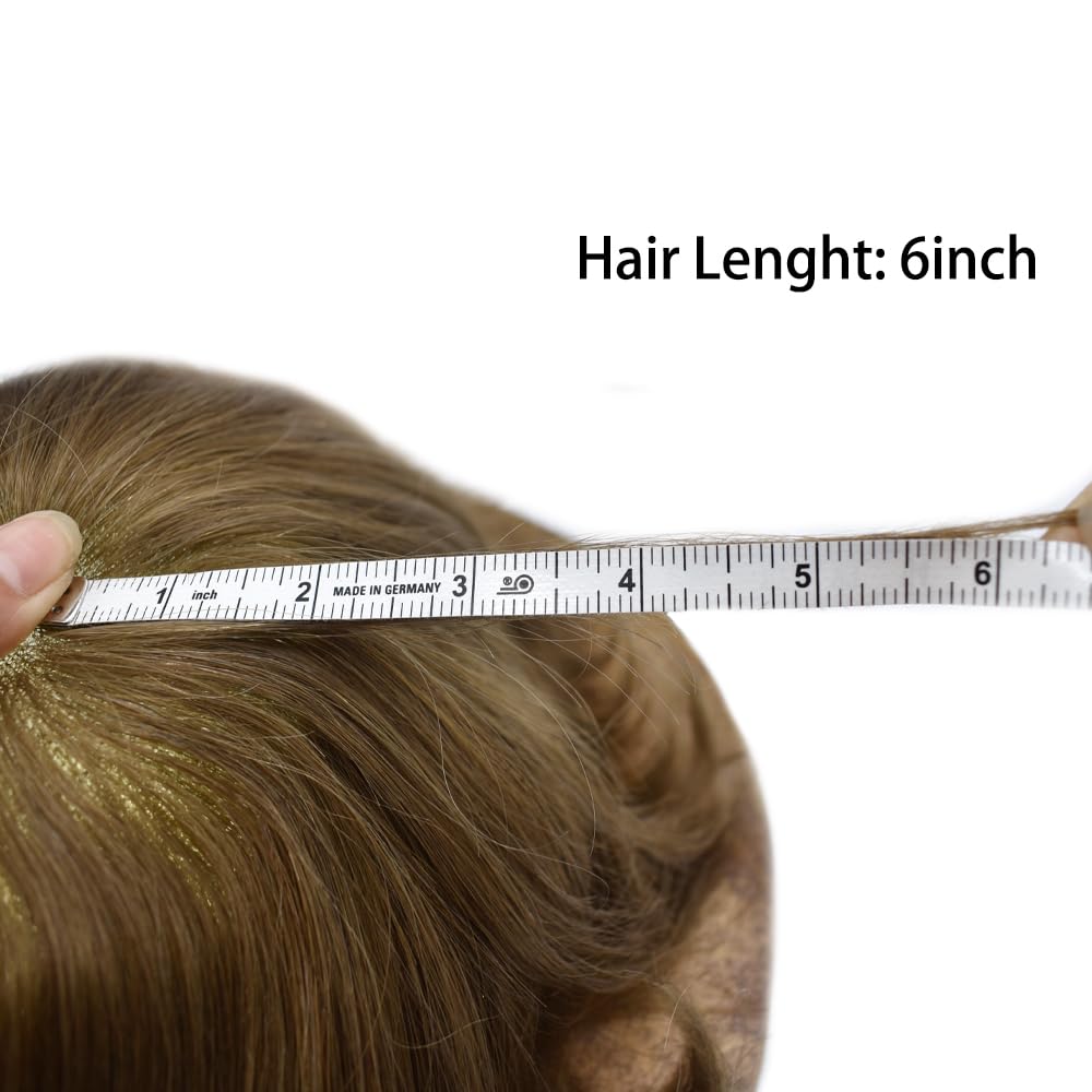 Curve Hair Mens Toupee Human Hair Piece Replacement System Monofilament Wig Hair Unit for Men Durable Poly Coated Mens Hairpiece (#17 Dark Ash Blonde, 6"X8")