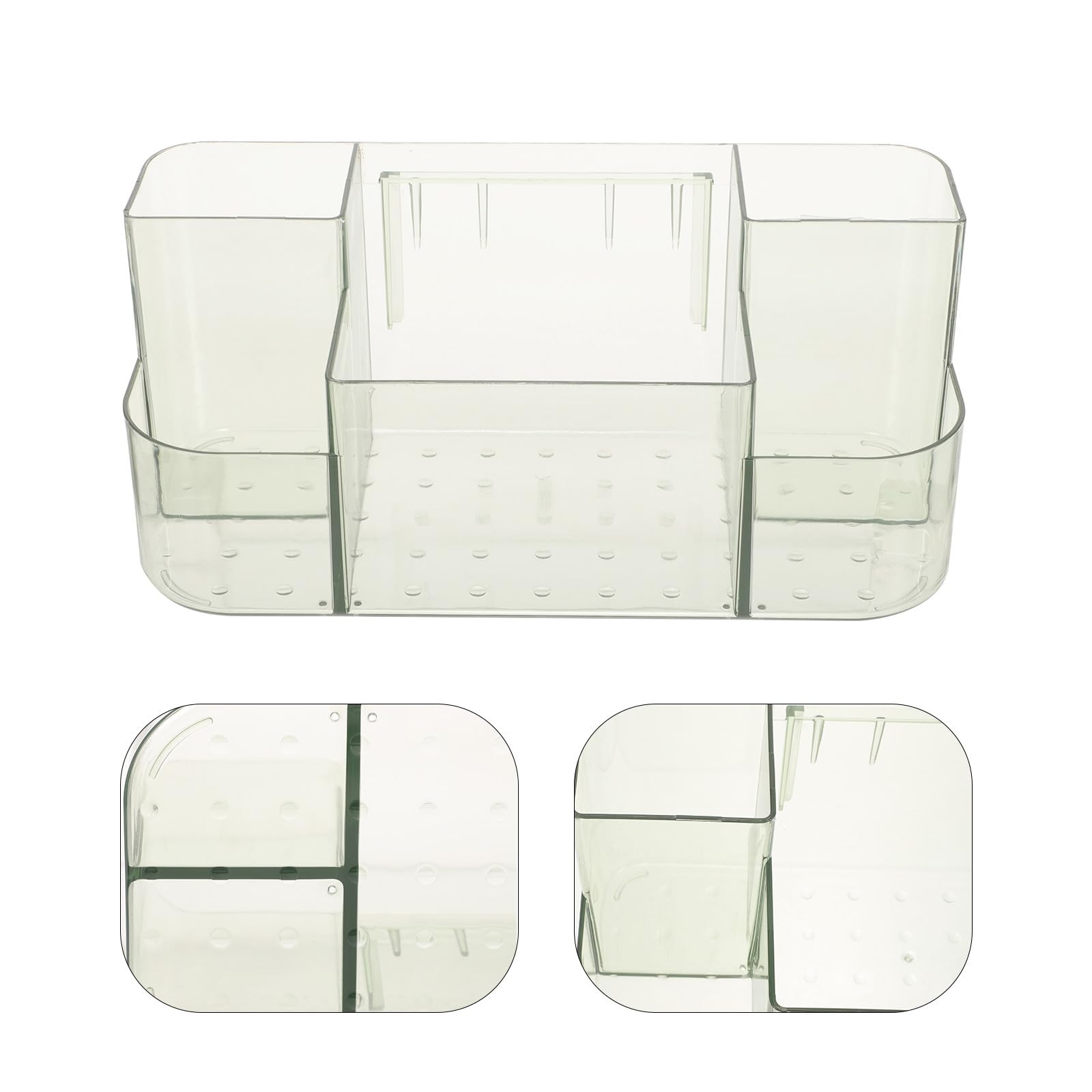 FESTFENDS wall-mounted makeup organizer caddy with multiple compartments, semi-transparent green plastic storage for cosmetics and skincare.