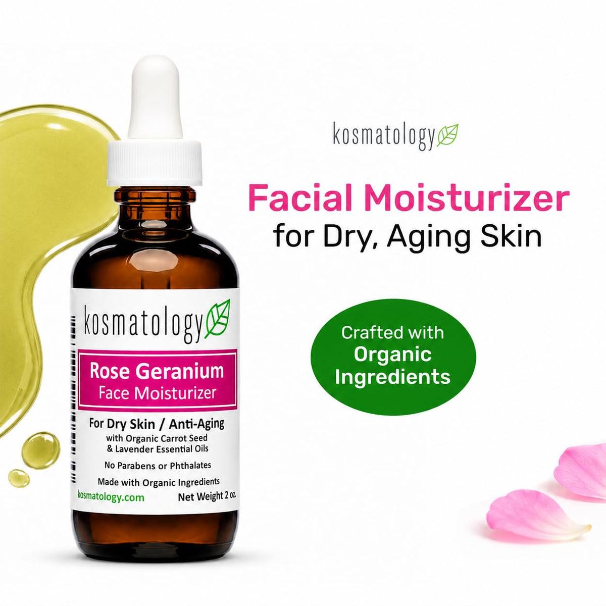 kosmatology Rose Geranium Facial Moisturizer for Dry Skin - kosmatology Official Imagery - 3