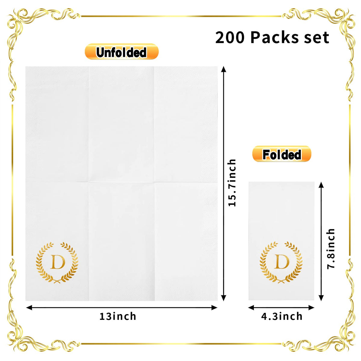 200 Pack Monogrammed Disposable Napkins Gold Foil Letter D - Datyiiha Official Imagery - 4
