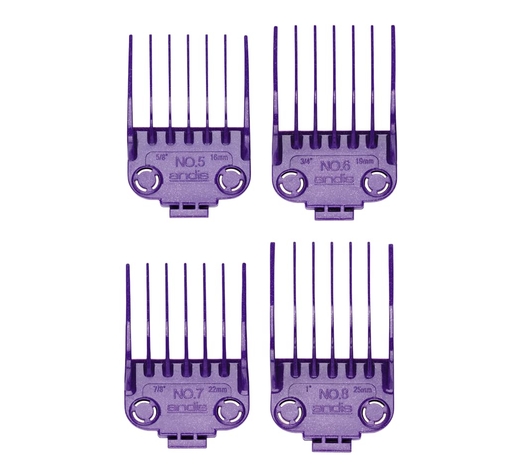 Andis 01415 Master Dual Magnet Large Comb Set - Crafted with High-Grade Metal, Contains 4 Different Size Combs - Providing a Comfortable & Snag-Free Experience - Purple
