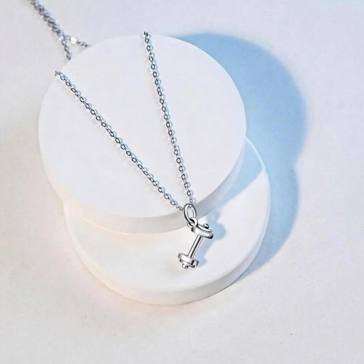 925 Sterling Silver Dumbbell Barbell Pendant Necklace - ANEKTIMITOS Official Imagery - 4