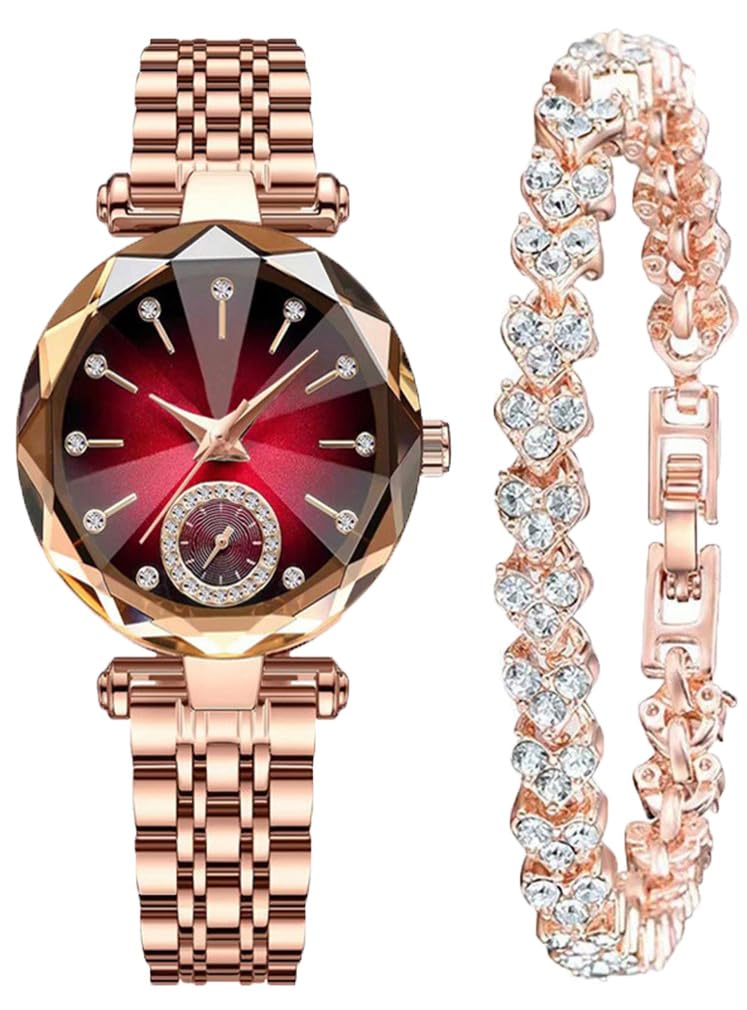 Women Watches with Bracelet Rose Gold for Lady Elegant Stainless - Product Imagery