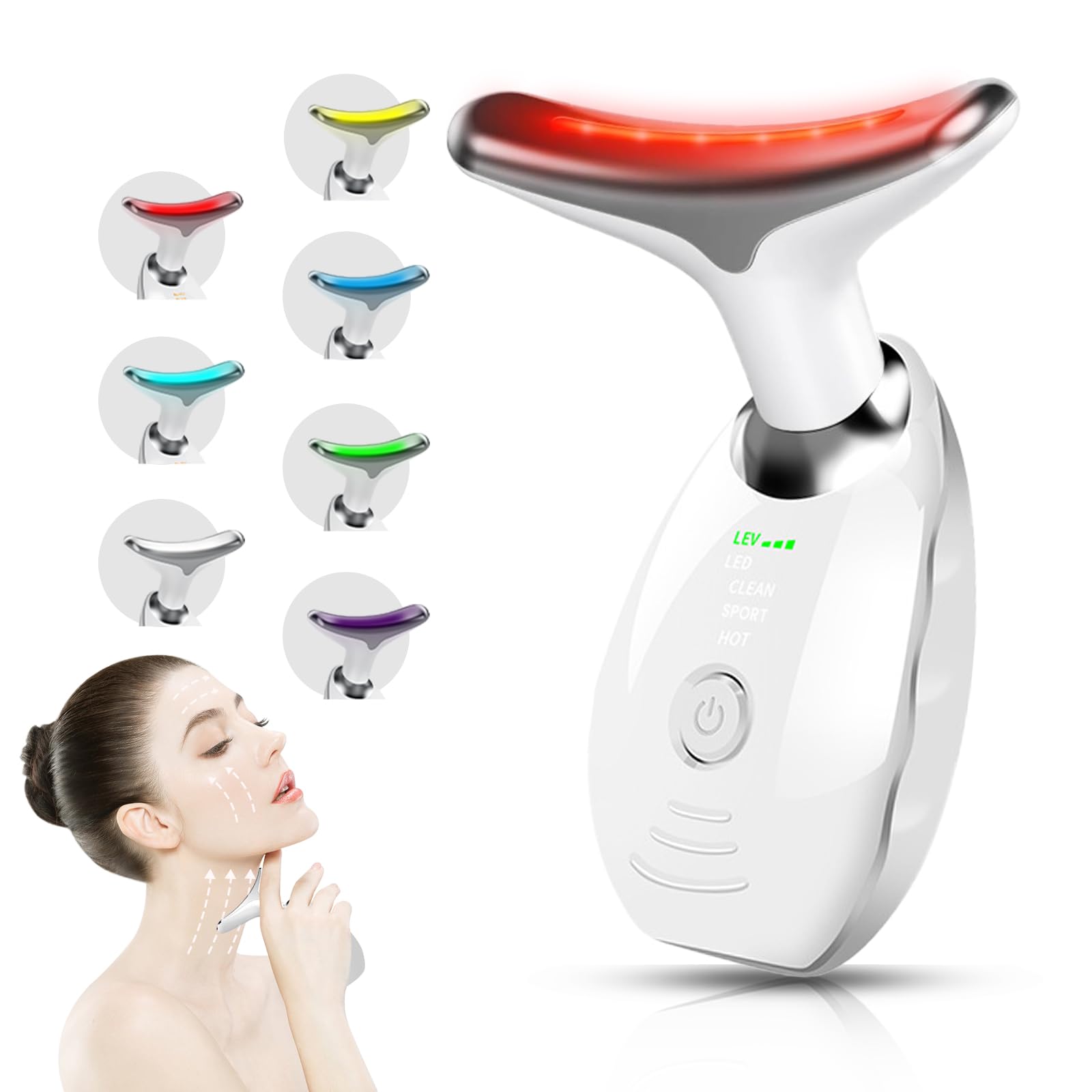 Yolopim 7 Color Face and Neck Massager for Skin Care, Multifunctional Facial Tool With Non-Slip Design, White