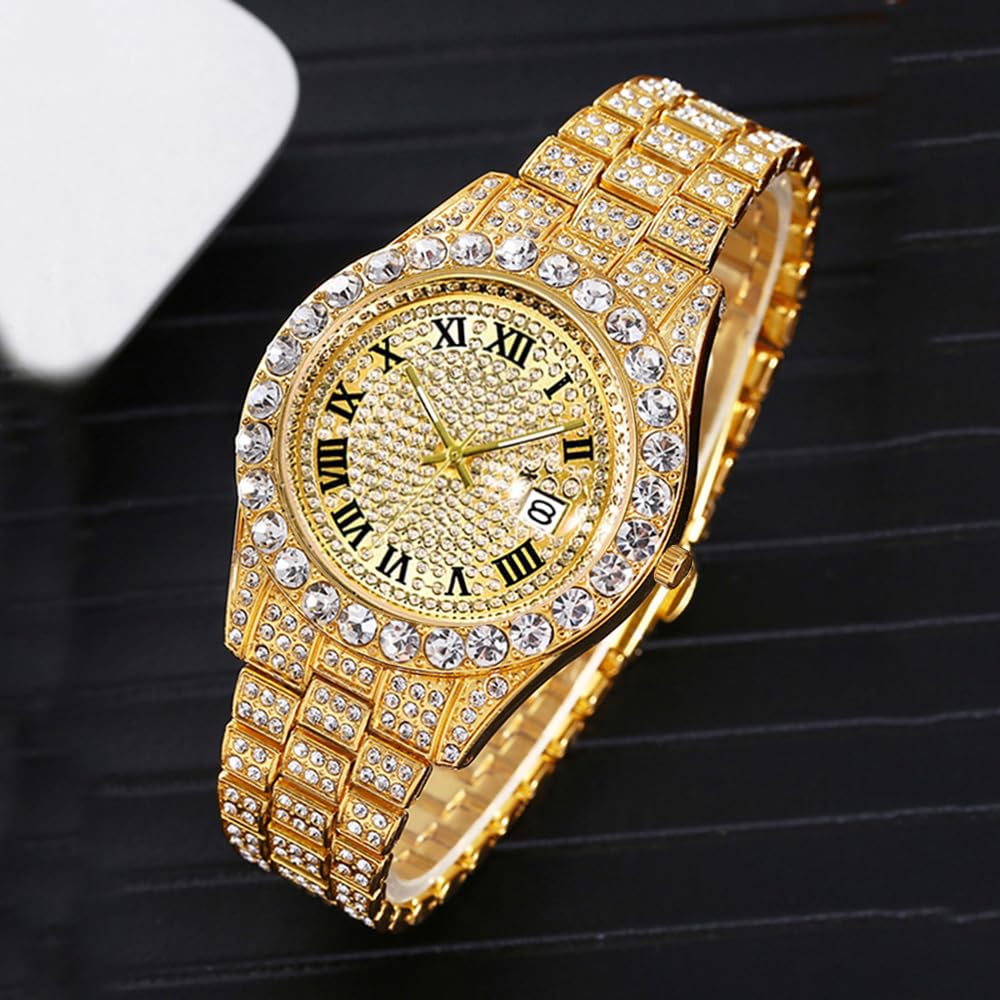 Hip Hop Cuban Link Bracelet Watches Set for Men Iced Out - HUNRUY Official Imagery - 8