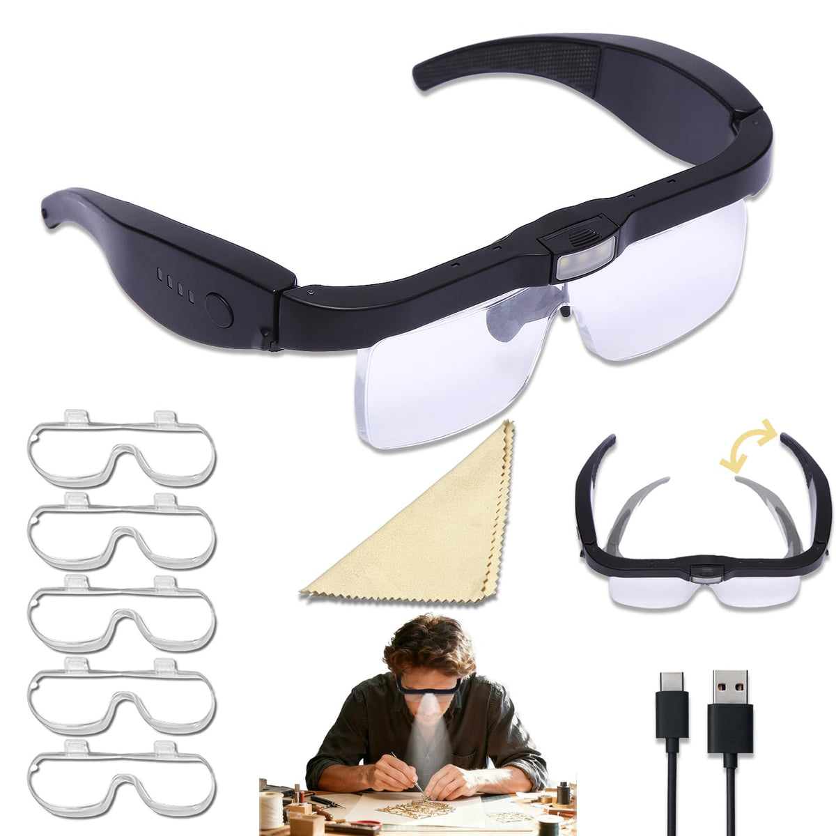 Professional Magnifying Glasses Headset with Light 5 Lenses - Thingogear Official Imagery - 1