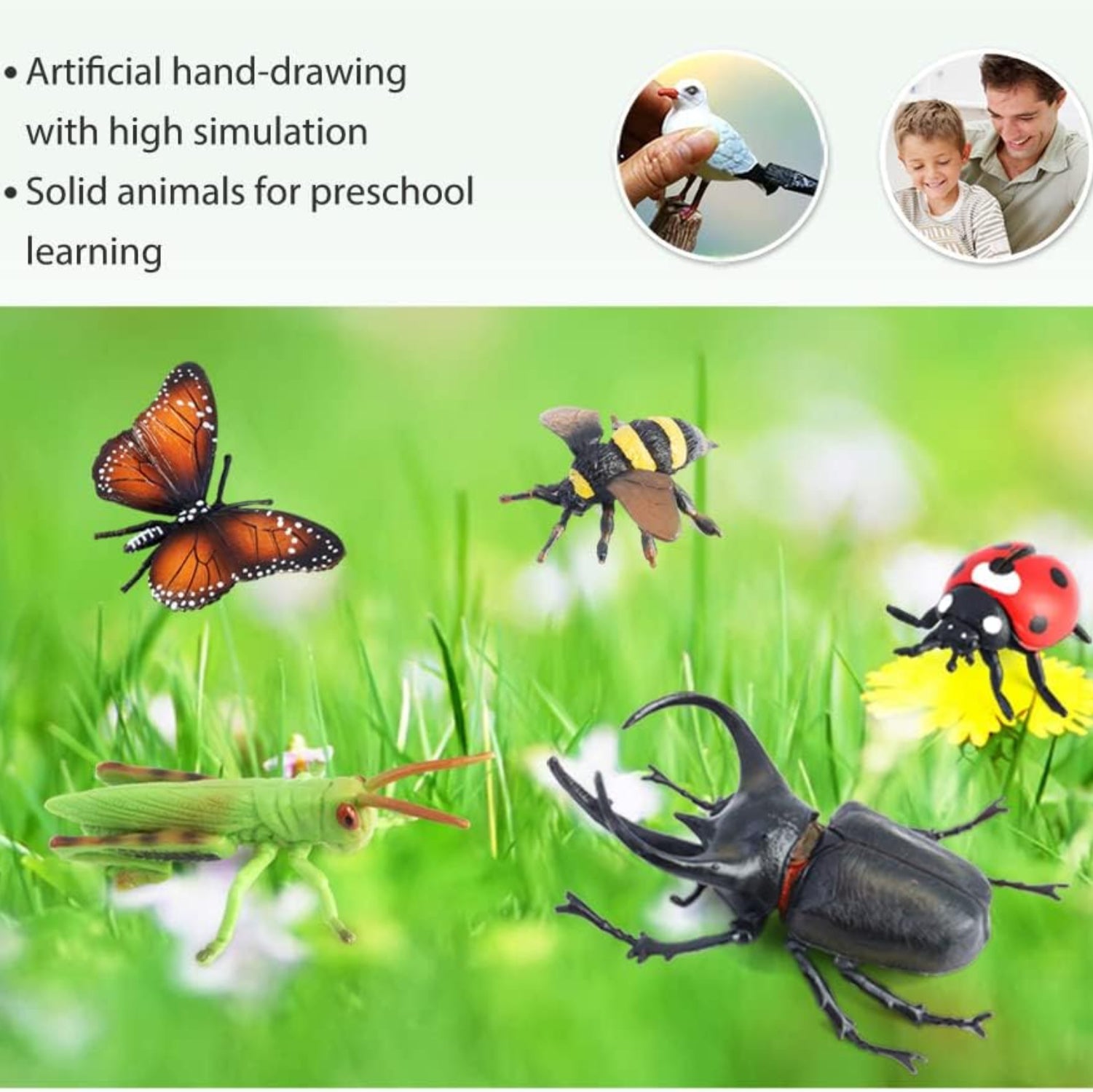Set of 12 insect and animal figurines by Volnau, colorful bug toys and toddler-friendly figures for play and learning.