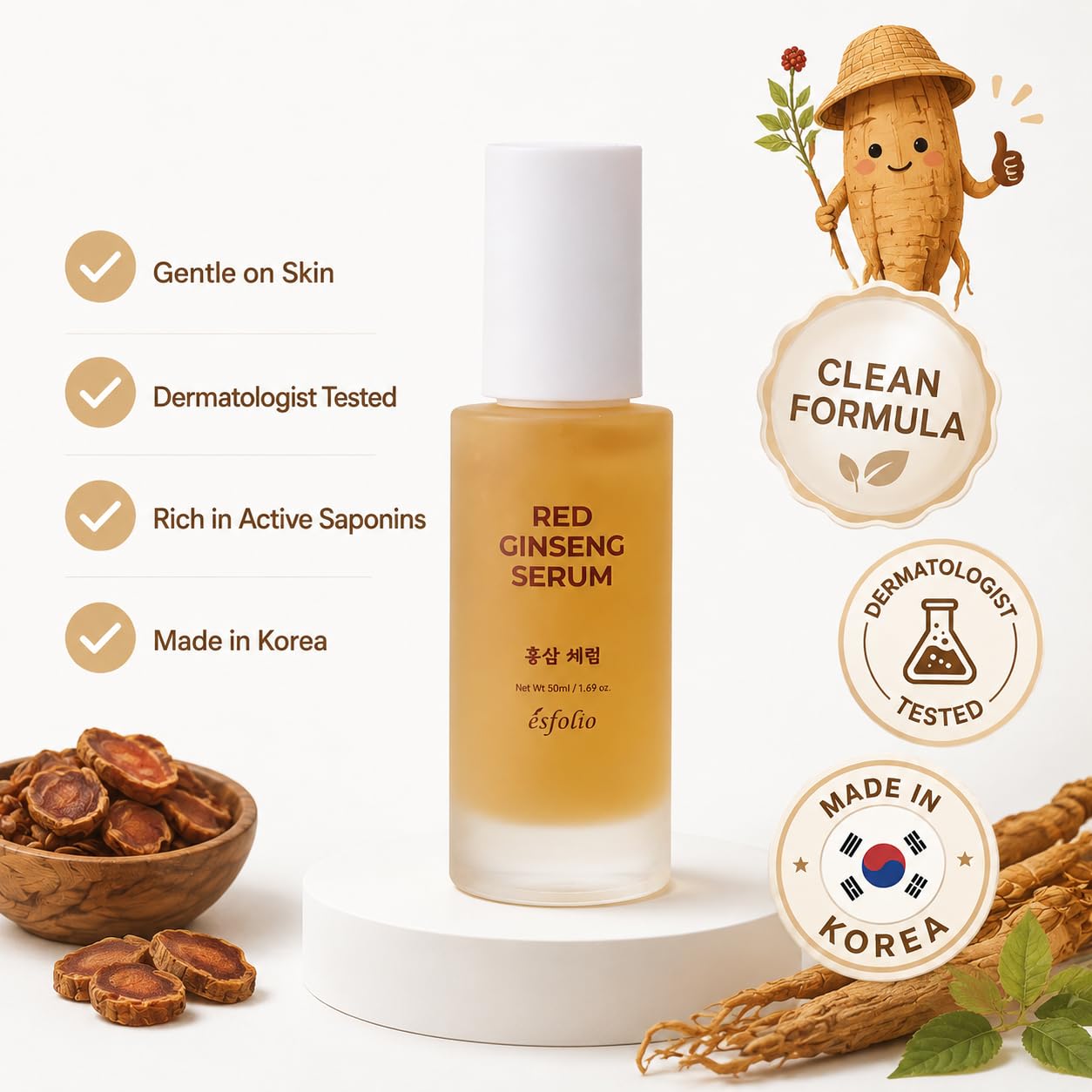Esfolio made in Korea Red Ginseng Serum 1.69 Fl Oz, Lightweight - esfolio